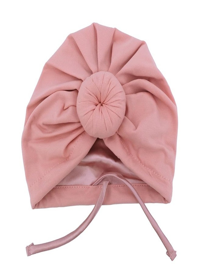 Sugarmelon Silk Satin Lined Turban Hat for Babies Infant Toddler Girls Boys Bonnet Newborn Cotton Beanie Little Kids Shower Caps (0-6M,104 Cott Peach) - Image 1
